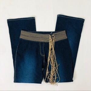 Vintage 90s High Rise Fringe Belted Flare Jeans